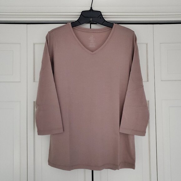 Woolx Elena V Neck 3/4 Sleeve Wool Blend Top Mocha Meringue Small - Picture 1 of 12